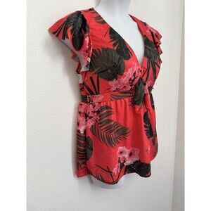 Cacique Swim Suit Tankini Top Sz 16 Bottom Size 12 Coral Floral Hawaiian Flutter
